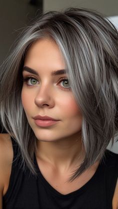 Short Bleached Hair, Grey Hair Transformation, Ash Hair Color, Blending Gray Hair, Gray Hair Highlights, Haircuts For Medium Hair, Haircuts Straight Hair, Short Hair Color, Grey Hair Color