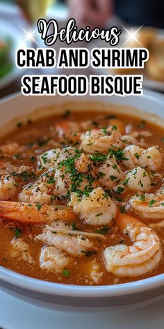 a bowl of shrimp and shrimp seafood bisque