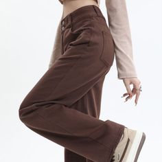 Coffee Colored Denim Jeans Straight Loose Fashion Dropship Wide Leg Design High Quality Dropship Colored Denim Jeans, Brown Jeans, Loose Fashion, Classic Pants, Coffee Brown, Leg Design, Coffee Colour, Wide Leg Denim, Colored Denim