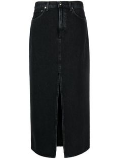 Black Skirt Denim, Long Black Denim Skirt, Black Denim Skirts, Black Denim Midi Skirt, Romanticise Life, Denim Skirt Black, Bag Tutorials, Black Jean Skirt, Jean Skirts