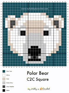 the polar bear cross stitch pattern is shown in black, white and grey colors with text that reads polar bear c2 square