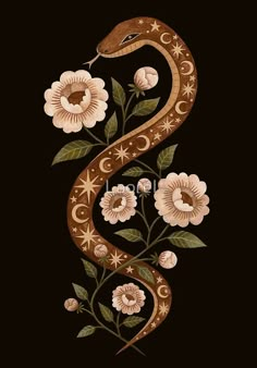 a snake with flowers on it's back and the letter s in the middle