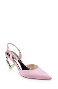 Badgley Mischka Lucille Heart Heel Slingback Pumps, Size: 8.5 in Diamond Pink Diamond Fashion Jewelry, Jewel Badgley Mischka, Flat Booties, Cute Shoes Heels, Badgley Mischka Shoes, Metallic Heels, Satin Pumps, Wedding Look, Slingback Pump