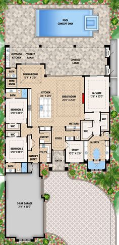 Luxury House Floor Plans, Double Front Entry Doors, Plan Building, Florida House Plans, Coastal House Plans, Linear Fireplace, Split Bedroom, Floor Plan Drawing, Building Plans House