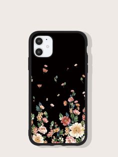 an iphone case with flowers and butterflies on the back, against a black background that is also available in other colors