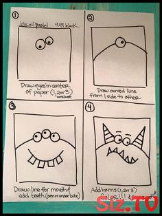 instructions for how to draw monster faces on paper