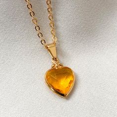 Hypoallergenic Gold Heart Necklace, Gold Hypoallergenic Heart Necklace As Gift, Gold Hypoallergenic Heart Necklace For Gifts, Gold Heart-shaped Hypoallergenic Jewelry, Elegant Yellow Charm Necklaces For Gifts, Elegant Yellow Charm Necklace For Gift, Orange Heart, Heart Necklace, Anklets