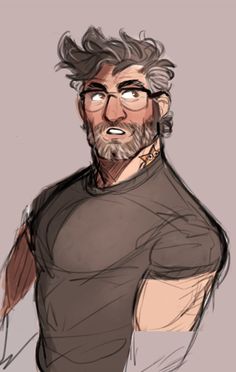 a drawing of a man with grey hair and beard wearing a black t - shirt