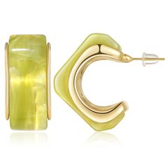 PRICES MAY VARY. UNIQUE DESIGN: Embrace the charm of vintage with these resin earrings featuring a classic geometrical shape, translucent texture and beautiful gold-back design for a touch of retro allure. EYE-CATCHING: Make a statement effortlessly – perfect for both casual and formal occasions, these chunky hoop earrings are sure to turn heads and become your signature accessory. COMFORT FIRST: Weighing just 13.8g, these hypoallergenic earrings are designed for extended wear. The 925 sterling Chunky Hoop Earrings, Chunky Earrings, Resin Earrings, Hypoallergenic Earrings, Jewelry Earrings Hoops, Gold Hoop, Gold Hoop Earrings, Teardrop Earrings, Earrings For Women