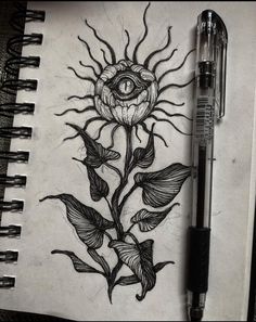 a drawing of a flower with an eye on it