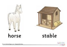 an animal house and a horse stand next to each other with the word stable on it