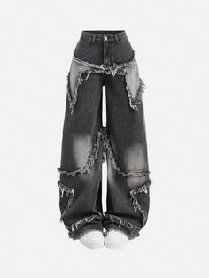 Calça Jeans Shein Star Jeans Black, Baggy Jeans With Pockets, Black Jeans Y2k, Baggy Black Pants, Pinterest Live, Grunge Pants, Star Patchwork, Y2k Baggy Jeans, Grunge Fits