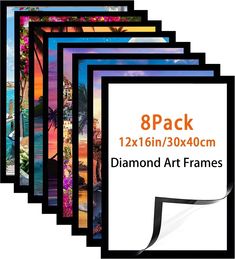 8 packs of diamond art frames in various sizes and colors, each with an image of palm trees