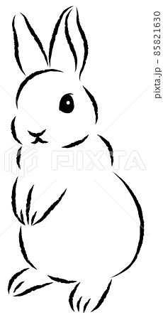 a black and white drawing of a rabbit sitting on its hind legs with eyes wide open