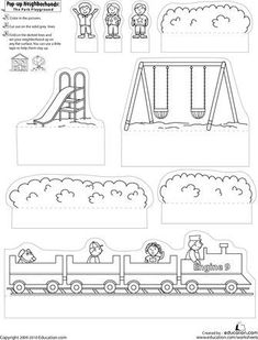 printable worksheet for children to learn how to play on the swings and slide