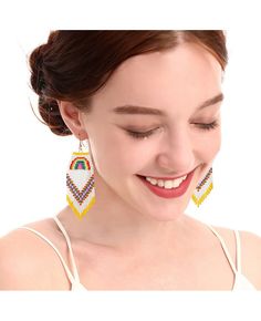 Get 10% off now! Buy 2024 rainbow trendy ins style tassel long earrings at cheap price online. Free stable shipping and pro since 2009. Little Thunder, Rainbow Rice, Rice Bead, Beaded Dangle Earrings, Beaded Dangles, Long Earrings, Ring Necklace, Porter, Dangle Earrings