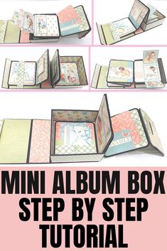 the mini album box step by step is shown with instructions for how to make it