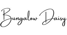 the word'bunglow daisy'written in cursive writing on a white background