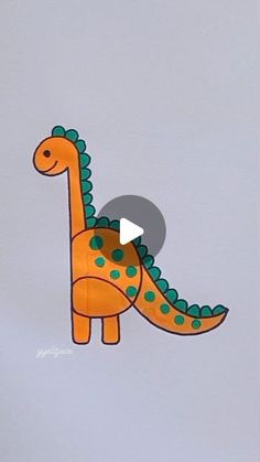 an orange dinosaur with green spots on it's body and head, standing in front of a gray background