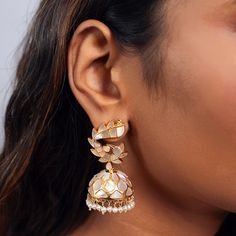 chandi ki earrings design, gold plated silver earrings online india, silver ear jewellery India Inspired, Fabric Pouch, Mother Pearl, Gold Plated Silver, Gold Material, Wedding Gift, Mother Of Pearl, Ideal Gift, Semi Precious