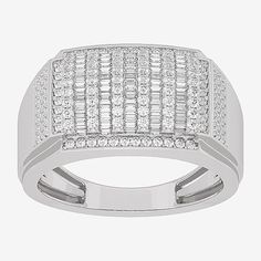 Ring Style: Mens Fashion RingsFeatures: Certified DiamondsDiamond Clarity: I2-I3Setting: Multi-SettingShape: RectangleStone Cut: BaguetteDiamond Color: I-JMetal Color: WhiteRing Gallery Height: 5.4mmRounded Carat Weight: 1 Ct. T.w.Band Width: 3mmCare: Wipe CleanStone Type: 190 Natural DiamondAuthenticity: Natural DiamondBirthstone: April BirthstoneMetal: 10k White GoldCountry of Origin: Imported Mens Fashion Rings, Rings Mens, Mens Rings Fashion, Mens Ring, Fashion Ring, Ring Style, 10k Gold, White Diamond, Diamond White