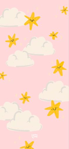 a pink background with yellow stars and clouds