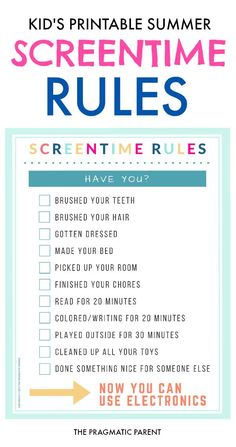 the printable summer screen time rules for kids