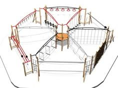 an artistic rendering of a play area with climbing bars, swings and ladders for children