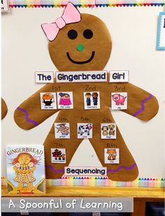 the gingerbread girl display is displayed in front of a bulletin board