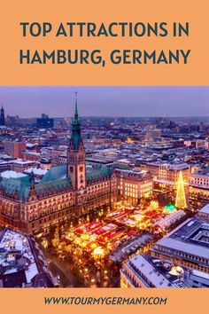 Aerial view of a festive Christmas market in front of a historic building in Hamburg, Germany at dusk. Hamburg Itinerary, Hanover Germany, Fish Market, List Of Things