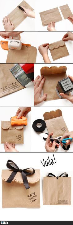 how to make a diy gift bag with paper, scissors and tape on it