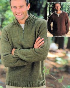 "Zip Neck Mans Raglan Sweater Jumper Round or Stand Up Neck~ 38\" - 48\" DK 8 Ply Light Worsted Knitting Pattern PDF Instant Download" Mens Knit Sweater Pattern, Mens Knit Sweater, Sweater Knitting Pattern, Jumper Knitting Pattern, Jumper Patterns, Easy Knit, Raglan Sweater, Knit Men, Vintage Knitting Patterns