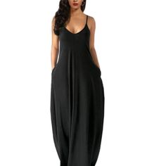 Features: Adjustable Spaghetti Strap, Scoop Neck, Loose Fit, Long Floor Length, Side Pockets, Solid Color Dress, Great Fabric, Slim Fit Casual Style. Us Size: Small(Us 4-6),Medium(Us 8-10),Large(Us 12-14),X-Large(Us 16-18),Xx-Large(Us 20-22),3x-Larg(Us 22-24). S To 3x-Larg For All Sizes. Fabric: Polyester+Spandex,Thick, Stretchy And Flowy,High Quality Fabric,Super Soft And Comfortable To Touch And Wear Item No: Mp1242 Just Ask For Available Sizes Xs S M L Xl Xxl Casual Summer Maxi Dress With Built-in Bra, Black Maxi Dress With Built-in Bra, Casual Spaghetti Strap Maxi Dress For Night Out, Casual Maxi Dress With Built-in Bra, Black Summer Camisole For Beach, Black Sleeveless Camisole For Vacation, Casual Black Camisole For Beach, Elegant Black Tank Top For Beach, Women Maxi Dresses Summer