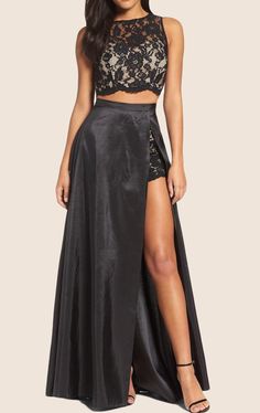 MACloth Two Piece Lace Taffeta Prom Dress Black Formal Gown Nordstrom Prom Dresses, Black Formal Gown, Faviana Dresses, Prom Dress Black, 2 Piece Prom Dress, Two Piece Gown, Taffeta Skirt, India Dress, Lace Prom Dress