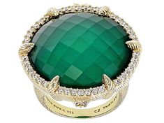 Judith Ripka Green Chalcedony Doublet and Bella Luce® Diamond Simulant 14k Gold Clad Eclipse Ring. Measures Approximately 1"L x 1"W. Not Sizeable. Ring Spacer, Green Chalcedony, Judith Ripka, Diamond Alternatives, Popular Jewelry, Diamond Simulant, Mens Accessories Jewelry, Jewelry Maker, Sunglass Frames