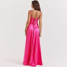 Satin Back Tie-Up Maxi Dress – Free From Label Champagne Bars, Lace Up Corset Back, Lace Up Corset, Corset Back, Bustier Dress, Satin Maxi, Maxi Dress Evening, Satin Maxi Dress, Dresses By Length