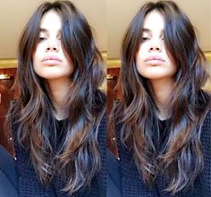 Butterfly Haircut Long Hair Unstyled, Long Shag Haircut Brunettes, Stylish Long Haircut, Shaggy With Bangs Mid Length, Long Hair With Middle Part, Brunette Hair Color Fair Skin, Edgy Long Haircut Straight, Womens Long Haircut Layers Round Faces, Long Layers Shag Haircut