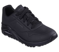 A favorite style arrives in comfort and safety with Skechers Work Relaxed Fit Uno SR. This slip-resistant utility design features a durable perforated synthetic durabuck upper with a Skechers Air-Cooled Memory Foam insole and Skech-Air visible airbag midsole. | Skechers Women's Work Relaxed Fit: Uno SR Sneaker | Wide Width | Relaxed Fit for a roomy comfort fit at toe and forefoot | Skechers Air-Cooled Memory Foam cushioned comfort insole | Skech-Air visible airbag midsole | Slip-resistant tracti Functional Slip-resistant Work Sneakers, Slip-resistant Synthetic Sneakers For Outdoor Work, Slip-resistant Lace-up Work Sneakers, Sporty Leather Sneakers With Impact Resistance, Impact Resistant Leather Sneakers For Streetwear, Functional Slip-resistant Sneakers For Safety, Functional Low-top Safety Sneakers, Functional Slip-resistant Safety Sneakers, Sporty Leather Impact-resistant Sneakers