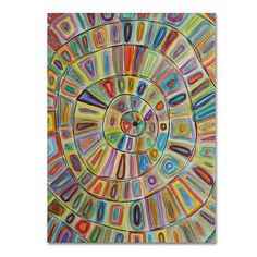 an abstract painting with many colors and shapes on the bottom, including circles in different sizes