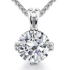 Prong Set 3.25 Ct Round Cut Diamond Pendant Necklace 14K White Gold Dainty Diamond Necklace, Diamond Solitaire Necklace, Colorless Diamond, Round Diamond Engagement Rings, White Gold Diamond Rings, White Gold Necklaces, Solitaire Pendant, Diamond Pendant Necklace, Gold Diamond Rings