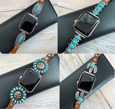 "Apple Watch Band, Apple Watch Turquoise 38mm 40mm 41mm 42mm 44mm 45mm Leather Strap  Apple Watch Cactus Watch Band for Women Adjustable iwatch Leather Strap for iwatch  Series 7 6 5 4 3 2 1  This resin band is compatible with Apple Watch all Series 7 6 5 4 3 2 1 These bands were all made of high quality leather, it is durable and soft The band is very pretty withmetall décor on the band It's compatible with Apple Watch all series, fits 45mm 44mm 42mm 41mm 40mm 38mm The band with folding clasp a Turquoise Apple Watch Band, Turquoise Watch Band, Turquoise Watch, Cute Apple Watch Bands, Fitbit Versa 4, Apple Watch Bands Fashion, Floral Watches, Cowgirl Style Outfits, Watch Bracelet