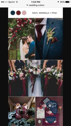 a collage of photos with different colors and designs on the same page, including wedding flowers