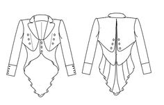 the back and side views of a jacket, with buttons on the collared shoulders