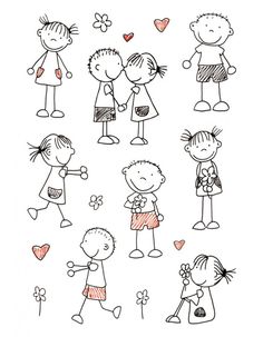 children's drawings with hearts and flowers