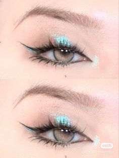 Blue Korean Makeup, Mermaidcore Makeup, Eye Makeup For Small Eyes, Makeup For Deep Set Eyes, Eye Makeup Inspiration, Eyeshadow Makeup Tutorial, Shine Makeup, Eye Makeup For Hooded Eyes, Makeup For Small Eyes