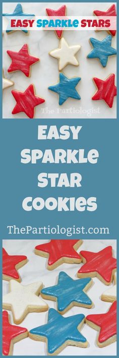 easy sparkle star cookies with red, white and blue icing