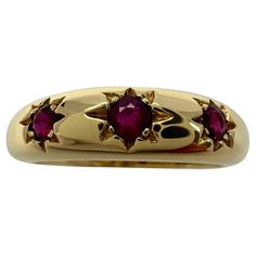 Vintage Van Cleef & Arpels Round Cut Star Set Ruby Three Stone Yellow Gold Ring. A stunning vintage ring with a classic three stone design. Star with three fine red rubies. All have a vivid red colour and an excellent round cut. Perfectly matched. The centre ruby measures 3mm and the two side stones measure 2.5mm. Fine jewellery houses like Van Cleef & Arpels only use the finest diamonds and gemstones in their jewellery and this piece is no exception. A fine vintage ring in excellent condition. A very rare piece with an older classic design no longer produced The ring is signed VCA 750 with serial numbers and a French eagle gold hallmark. Ring size UK K1/2 - US 5.75 - EU 51 - Resizing is possible. Ring weighs 3.7g. This has been professionally polished and cleaned, excellent condition with Vintage Gold Ruby Ring, 1800s Wedding Rings, Prince Kaeya, Gold And Ruby Ring, Vintage Van Cleef, Vintage Ruby Ring, Vintage Gold Ring, Star Ruby Ring, Ruby Ring Vintage