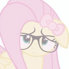 a pink pony with glasses and a bow on her head