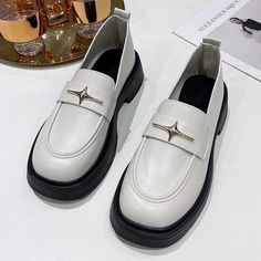 Lasaky - Stylish Slip-On Platform Loafers: Fashionable Leather Shoes for Casual Wear Casual Beach Sandals, Rough Heels, Platform Loafers, Pu Heels, Wedge Heel Sandals, Womens Wedges, Casual Sandals, Leather Loafers, Wedge Heels