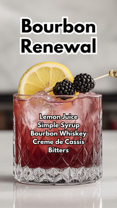 Bourbon Renewal Lemon Margarita, Juice Cocktails, Cocktail Recipes Whiskey, Bourbon Cocktail, Alcoholic Cocktails, Beverage Recipes